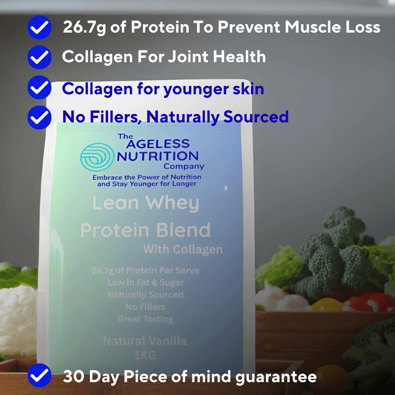 Protein and Collagen Powder for Aging, with health benefits of stronger joints, younger skin and preventing muscle loss