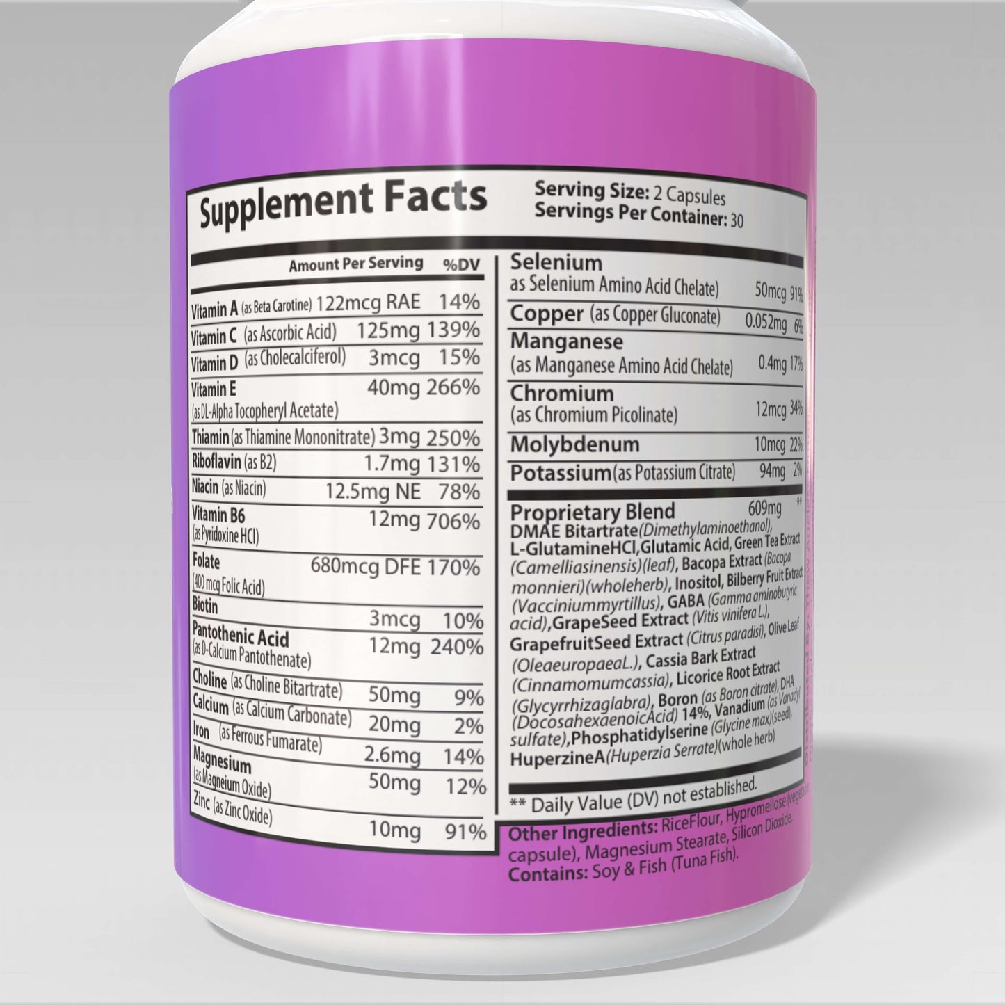 The ingredients label of our Neuron Plus brain supplement for memory and cognitive health